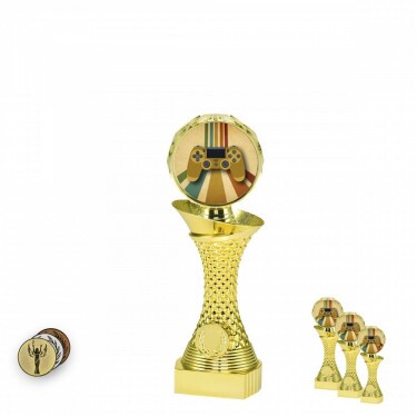 E-sport Playstation pe un suport cu coloană de aur